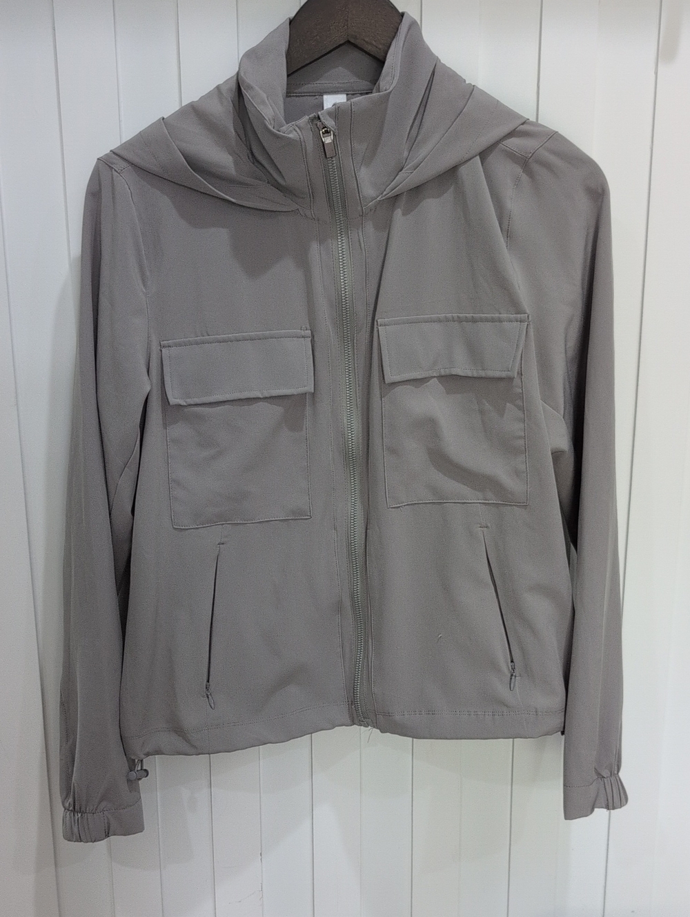 90 Degree By Reflex Light Gray Hooded Zip Utility Jacket
